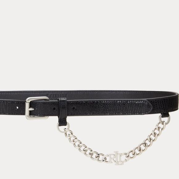 LAUREN RALPH LAUREN Womens Logo-Chain Lizard-Embossed Skinny Leather Belt Large main image 4